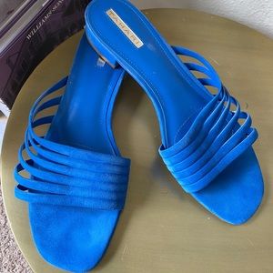 TAHARI blue suede slides